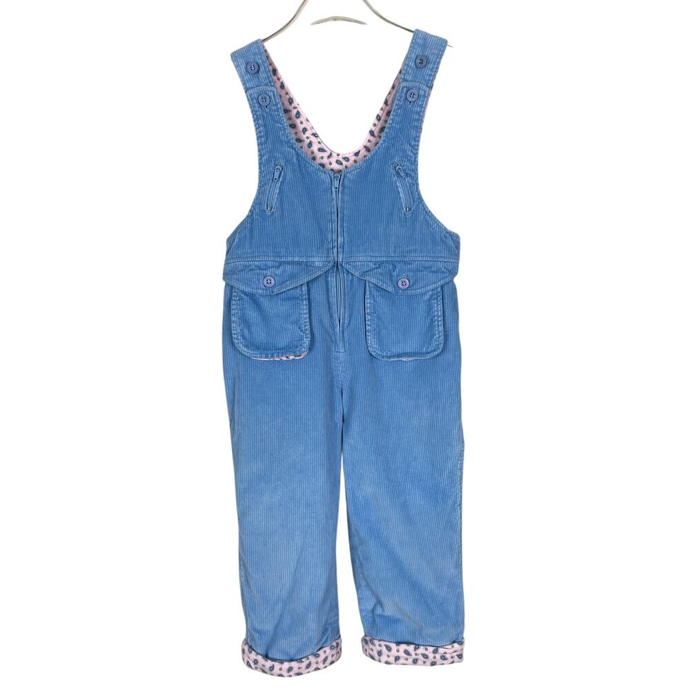 Vintage Happy Kids Corduroy Overalls Cotton Paisley Flannel USA Blue Size 2T